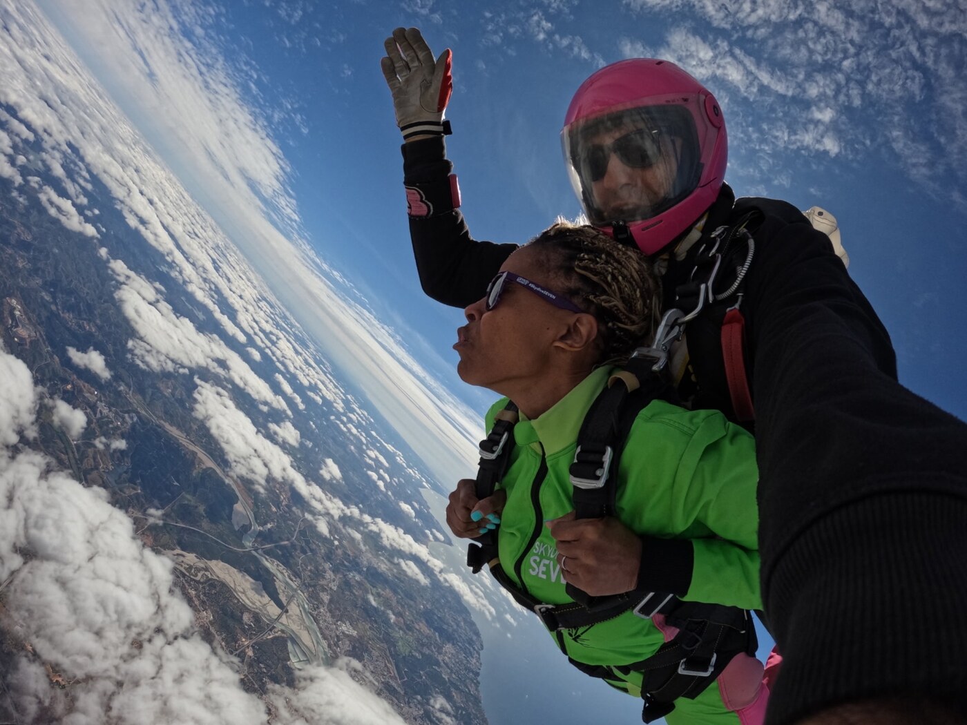 Dr. Shay skydiving above Portugal